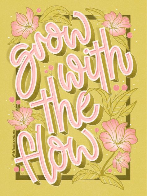 Procreate Quote Ideas, Bullet Wallpaper, Procreate Quotes, Handlettering Inspiration, Vision Quotes, Grow With The Flow, Floral Lettering, Vintage Calligraphy, Pastel Quotes