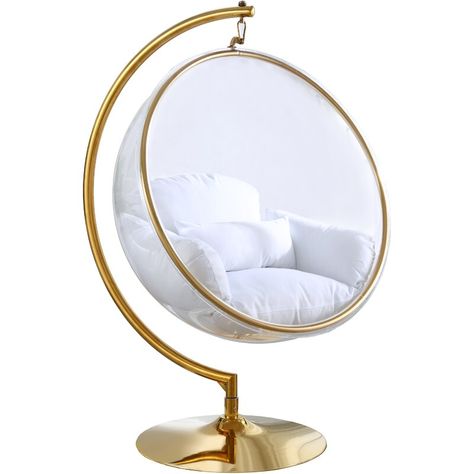 Meridian Furniture USA Luna Acrylic Bubble Accent Swing Chair with Stand & Reviews | Wayfair Gold Accent Chair, Bubble Chair, Circular Rugs, Gold Bubbles, Ball Chair, Chair Options, Swing Chair, Meridian Furniture, White Cushions