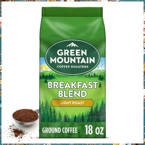 Green Mountain Coffee Roasters Breakfast Blend, Ground Coffee, Light Roast, Bagged 18 oz Green Mountain Coffee, Decaffeinated Coffee, Mountain Coffee, Coffee Roaster, Roasted Coffee Beans, Coffee Breakfast, Ground Coffee, Dark Roast, Green Mountain