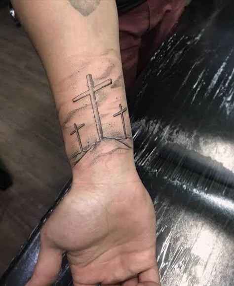 Boys Hand Tattoo, Christian Tattoos Men, Faith Tattoo Designs, Memorial Tattoo Ideas, Full Hand Tattoo, Tattoo Quotes For Men, Bible Tattoos, Basic Tattoos, Geometric Sleeve Tattoo