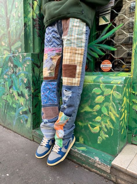 purploulou in 2022 | Custom jeans diy, Diy clothes design, Vintage street fashion Adventure Clothing Men, Patchwork Jeans Outfit, Patched Jeans Diy, Custom Jeans Diy, Jeans Custom, Vintage Street Fashion, Diy Pants, Diy Jeans, Upcycle Clothes Diy