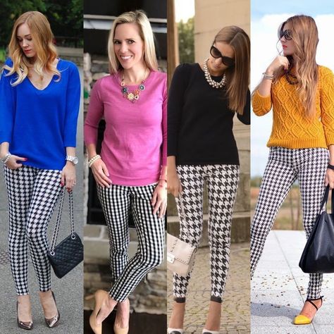 Hounds Tooth Pants Outfit Work, Business Casual Winter Work Outfits For Women, Tshirt Work Outfit, Chic Outfits Fall, Houndstooth Pants Outfit, Houndstooth Outfit, Checkered Outfit, Plaid Pants Outfit, Pants Outfit Work