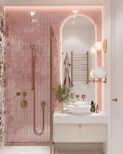 Dröm Hus Planer, Interior Boho, Interior Design Per La Casa, Dream Life House, Pink Tiles, Bathroom Inspiration Decor, Dream House Rooms, Pink Bathroom, Dream House Interior