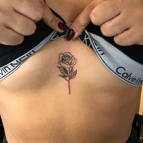 Tattoo Woman Hand, Tattoos On Hips For Women, Rose Between Breast Tattoo, Fine Line Roses, Delicate Chest Tattoo Female, Sides Tattoo, Rose Chest Tattoo, Small Chest Tattoos, Hand Tattoos For Girls