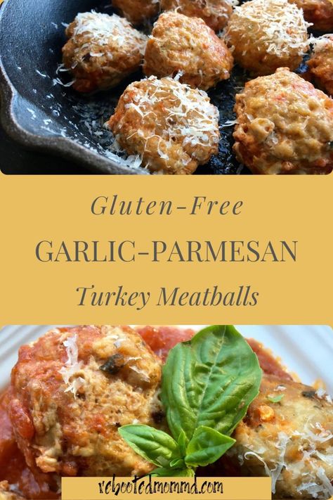 Gluten-Free Garlic-Parmesan Turkey Meatballs Meatball Recipe No Breadcrumbs, Gluten Free Turkey, Gluten Free Meatballs, Parmesan Meatballs, Best Turkey, Turkey Meatballs, Garlic Parmesan, Glass Baking Dish, Meatball Recipes