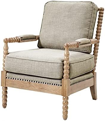 Amazon.com: Madison Park Donohue Mid-Century Modern Accent Chairs for Living Room with Nailhead Trim, Solid Wood, Oakwood Finish, Upholstered Seat, Lounge for Reading Bedroom Furniture, Light Grey : Home & Kitchen Grey Accent Chair Living Room, Accent Chair Living Room, Spindle Chair, Grey Accent Chair, Mid Century Modern Accent Chairs, Wood Room Divider, Comfortable Accent Chairs, Chairs For Living Room, Fabric Accent Chair