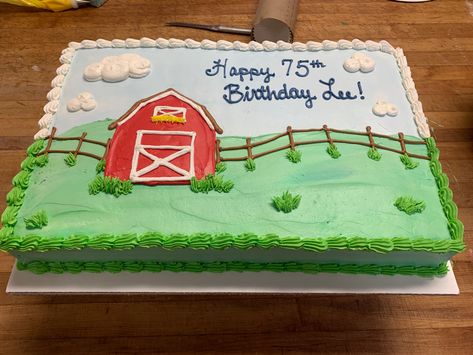 Barnyard Sheet Cake, Barnyard Birthday Party Cake, Farm Theme Sheet Cake, Simple Farm Cake Ideas, Old Mcdonald Birthday Party Cake, Farm Birthday Sheet Cake, Farm Theme First Birthday Cake, Farm Animal Sheet Cake, Farm 2nd Birthday Cake