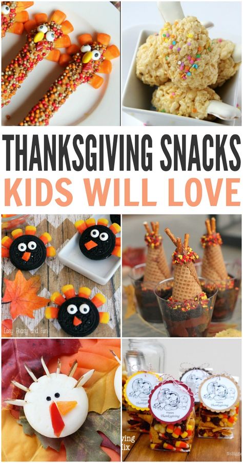 Yummy Thanksgiving Snacks Kids Will Love! These treats are perfect for school parties or family dinners!  - Kreative in Life Thanksgiving Snacks Kids, Turkey Treats For Kids, Thanksgiving Snack Ideas, Thanksgiving Snacks For Kids, Thanksgiving Kid Snacks, Snack Activities, Kids Thanksgiving Treats, Kids Friendsgiving, Thanksgiving Food Crafts