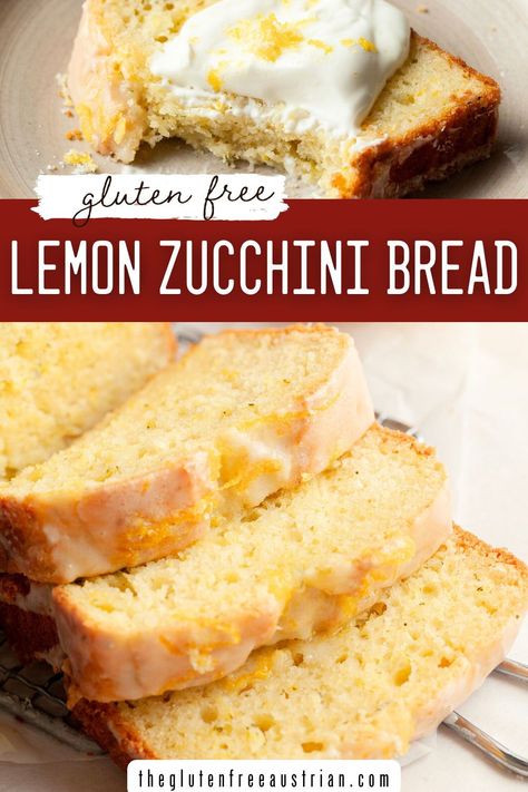 Brighten your day with this Gluten Free Lemon Zucchini Bread!  This moist and flavorful bread combines zesty lemon with tender zucchini for a delightful twist on a classic favorite. Perfect for breakfast, brunch, or a tasty snack, this easy-to-make recipe is a hit with everyone Gluten Free Vegan Zucchini Bread, Gluten Free Lemon Zucchini Bread, Lemon Zucchini Bread Recipe, Gluten Free Lemon Cake, Easy Zucchini Bread Recipes, Dairy Free Muffins, Gluten Free Zucchini Bread, Lemon Zucchini Bread, Gf Sweets