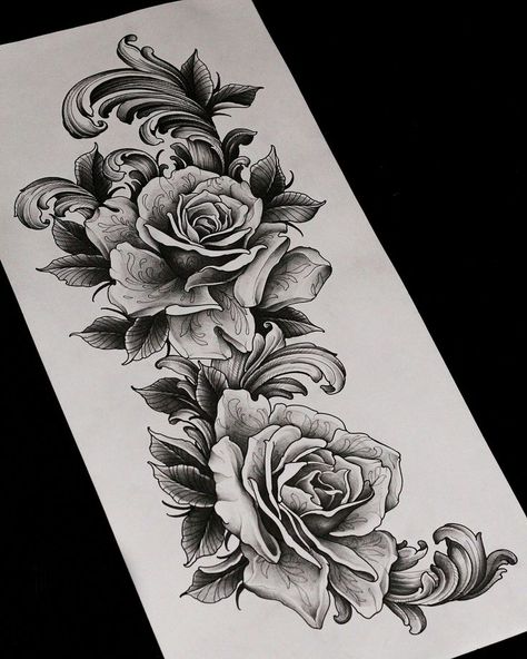 Cover Up Tattoos For Men Arm, Baroque Tattoo, Tattoos Sketches, Cover Up Tattoos For Men, Unique Half Sleeve Tattoos, Cover Up Tattoos For Women, Rose Drawing Tattoo, Rose Tattoo Sleeve, Filigree Tattoo