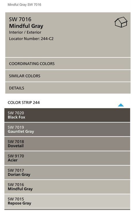 Sherwin Williams Color Strip. Eider White, Repose Gray and Mindful Gray Sherwin Williams Mindful Gray, Knitting Needles Sherwin Williams, Mindful Gray Sherwin Williams, Big Houses Interior, Eider White, Interior Paint Colors For Living Room, Warm Grey Paint Colors, Cupboard Paint, Interior Paint Colors Schemes