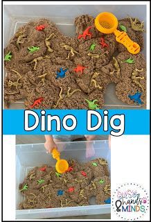 Dino Dig Sensory Bin, Dinosaur Preschool Theme, Ikea Sensory Table, Dinosaur Sensory Bin, Dinosaur Sensory, Dinosaur Preschool, Dinosaur Week, Dinosaur Theme Preschool, Me Preschool Theme