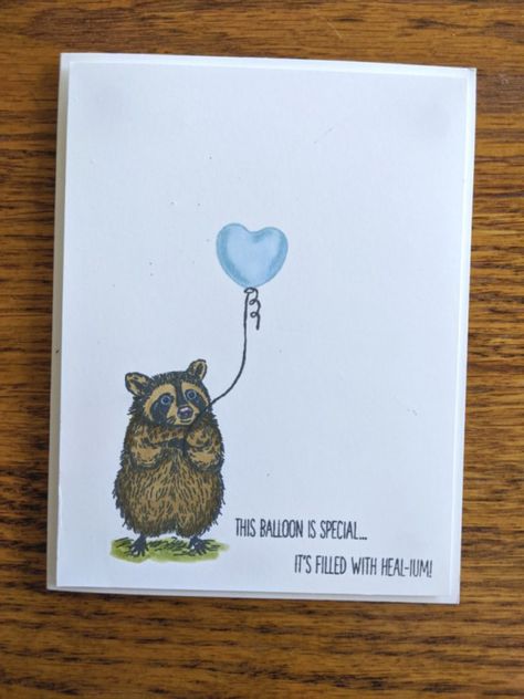 Get Well Raccoon Get Well Painting Ideas, Get Well Soon Painting Ideas, Get Well Puns, Get Well Soon Pun Cards, Get Better Card Ideas, Get Well Cards Handmade Cute Ideas, Get Well Card Ideas Handmade, Feel Better Card Ideas, Get Well Watercolor Cards