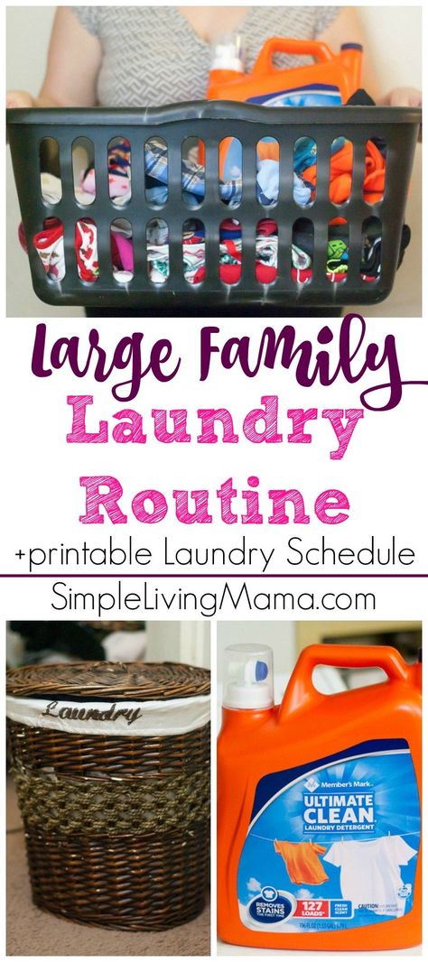 Large Family Laundry Routine + Printable Laundry Schedule Laundry Day Schedule, Large Family Organization, Clean Laundry Detergent, Laundry Schedule, House Schedule, Spring Cleaning Challenge, Scented Laundry Detergent, Kid Laundry, Zone Cleaning