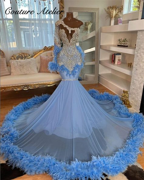 Prom Dresses Slay, Diamond Prom Dresses, Feather Prom Dress, Light Blue Prom Dress, One Shoulder Prom Dress, African Prom Dresses, Sparkly Prom Dresses, Gorgeous Prom Dresses, Senior Prom Dresses