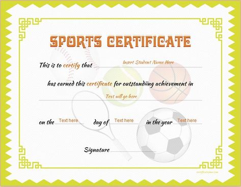 Sports Certificate Template for MS Word DOWNLOAD at http://certificatesinn.com/sports-certificates/ Sports Certificate Design Templates, Sports Certificate Design, Sports Day Certificates, Softball Awards, Ms Word Design, Sports Certificate, Soccer Awards, Printable Sports, Free Gift Certificate Template