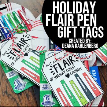 A fun holiday gift! Print and cut the tags, attach to a pack of holiday color Flair pens! ... Flair Pen Gift Tag Free Printable, Flair Pen Gift Tag, Sunshine Cart, Pto Ideas, Flair Pens, Teacher Gift Tags, Free Printable Gift Tags, Free Gift Tags, Holiday Tags