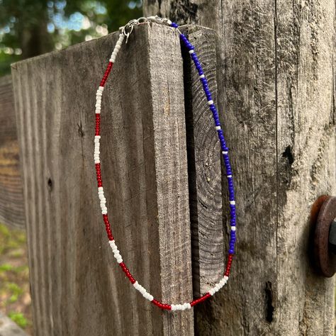 Handmade By Me :) You Can Choose Between 14” And 16” American Flag Beaded Necklace, Western Clay Beaded Bracelets, 4th Of July Beaded Necklace, 4th Of July Seed Bead Bracelets, Western Jewelry Bracelets, Red White And Blue Necklace, 4th Of July Necklace, Fourth Of July Beaded Bracelets, Western Seed Bead Bracelets