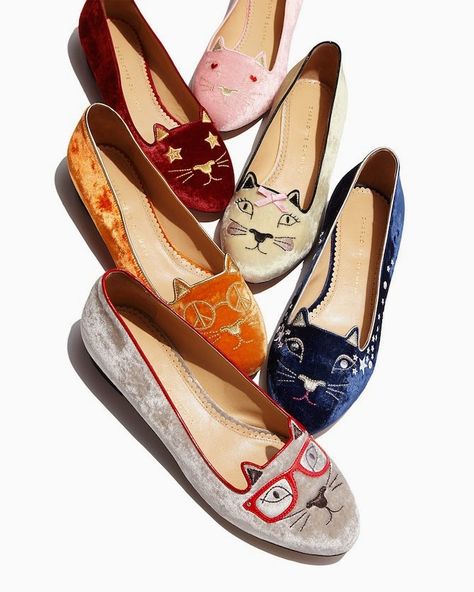 Cat Flats, Mode Shoes, Preppy Shoes, Cat Shoes, Velvet Slippers, Mode Casual, Fashion Heels, Tory Burch Flats, Charlotte Olympia