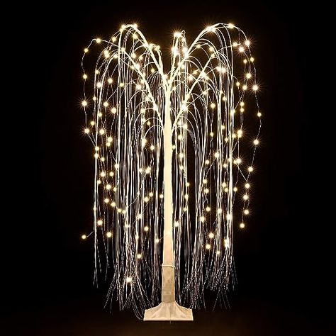 LuxenHome 4FT Lighted Willow Tree, Lighted Tree Christmas Decorations, Prelit LED Weeping Willow Tree Christmas Decorations Indoor Home Decor, Artificial Tree Outdoor Patio Festival Christmas Decor Artificial Trees Outdoor, White Artificial Christmas Tree, Wedding Bedroom, Copper Christmas, Led Christmas Tree Lights, White Branches, Lighted Branches, Prelit Tree, White Willow