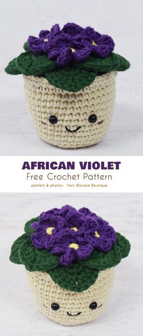 African Violet Flowers Free Crochet Pattern African Crochet, Crochet Plants, Scrap Crochet, Knifty Knitter, Crochet Flowers Easy, Crochet Flowers Free Pattern, Bazaar Ideas, Crochet Cactus, Violet Flowers