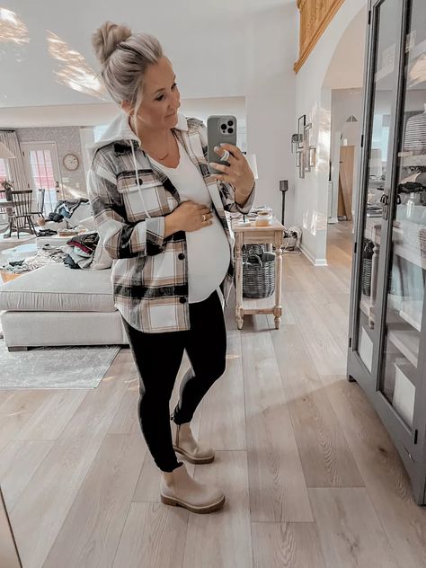 December Maternity Outfits, Cute Pregnancy Outfits For Winter Casual, Western Fall Maternity Outfits, Fall 2024 Fashion Trends Pregnancy, February Maternity Outfits, Gender Reveal Winter Outfit, Maternity Casual Outfits Fall, Maternity Casual Outfits Winter, Maternity Vest Outfit