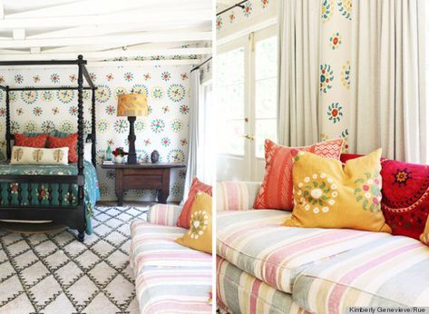 Kathryn Ireland Shows Off Her Elegant Yet Comfortable Home In Rue Magazine (PHOTOS) | HuffPost Life Ireland Decor, Kathryn Ireland, Bedding Pattern, Warehouse Design, Ireland Homes, Guest Houses, Home Magazine, Beautiful Interior Design, Wallpaper Fabric