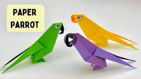 Parrot Paper Craft, Parrot Origami, Paper Parrot, Origami Parrot, Bird Paper Craft, Parrot Craft, Paper Bird, Paper Birds, Make Paper