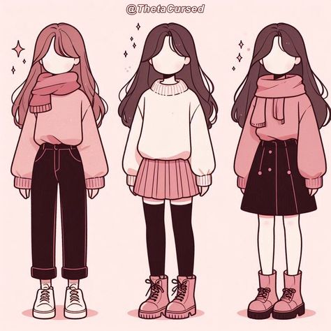 Cute Clothes Ideas Drawing, Winter Clothes Drawing Reference, Sweater Dress Drawing, Sweater Outfits Drawing, Winter Outfits Illustration, Kawaii Clothes Drawing, Gacha Winter Outfits, Winter Girl Drawing, Winter Outfits Anime