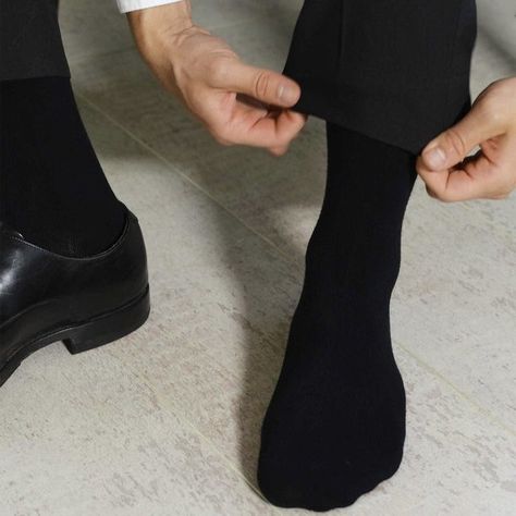 Black Socks Outfit, Men Socks Suit, Men In Socks, Awesome Socks, Mens Black Dress Shoes, Sock Outfits, Sheer Socks, Mens Dress Socks, Men Socks