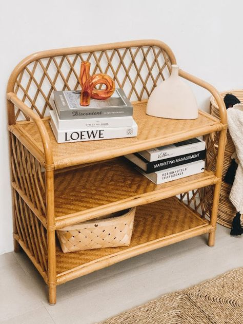 Rattan Bookshelf, Rattan Shelves, Bedroom Vision Board, Rattan Cabinet, Small Bookshelf, Store Shoes, Woven Rattan, Woven Design, Shoe Store