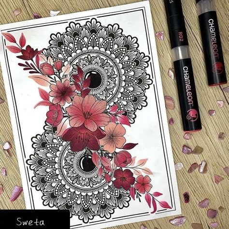 Mandala Art With Painting, Beautiful Flowers Drawing, Mandala Art Ideas Creative, Creative Mandala Art, Flower Mandala Art, Beautiful Mandala Art, Mandala Creative, Mandala Art Design, Flowers Mandala