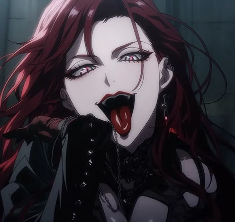 Goth Anime, Anime Goth, Female Vampire, Gothic Fantasy Art, Long Red Hair, Gothic Anime, Open Mouth, Digital Art Anime, Long Red