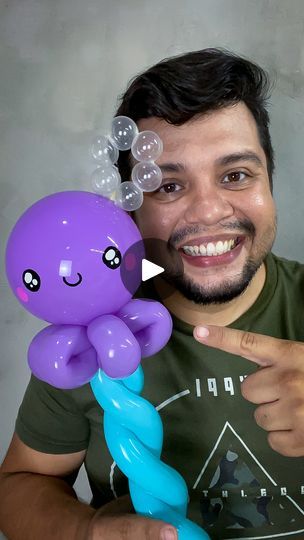 Diy Balloon Octopus, Ocean Balloon Animals, Balloon Animal Tutorial Easy, Ballon Animal Ideas, Balloon Sculptures Diy, Sea Animal Balloons, Octopus Balloon, Balloon Face, Twisting Balloons