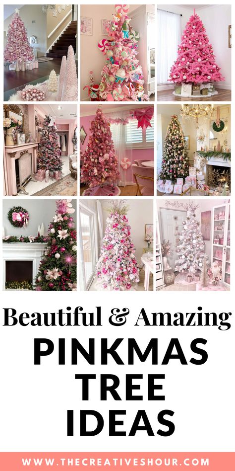 25 Beautiful And Cute Pinkmas Tree Ideas You Should See Pink And Silver Christmas Tree Ideas, Decorated Pink Christmas Trees, Bright Pink Christmas Tree, Pink Red White Christmas Tree, White Tree With Pink Ornaments, Unicorn Christmas Tree Ideas, Pinkmas Tree, Hot Pink Christmas Tree, Pink Christmas Tree Ideas