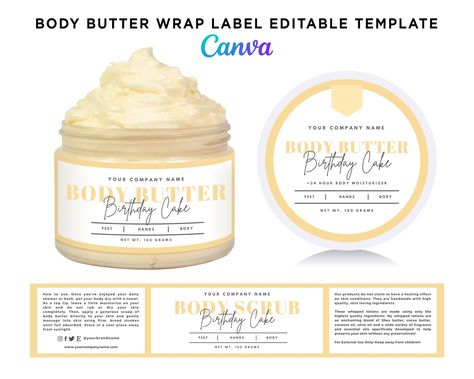 Whipped Body Butter Wrap Labels, Body Butter Rectangle Labels, Body Butter Jar Labels, Whipped Body Butter Labels Editable Template Canva - Etsy Nederland Body Butter Business, Body Scrub Labels, Body Butter Labels, Editable Labels, Canva Tutorial, Plastic Jars, Whipped Body Butter, Jar Labels, Label Templates