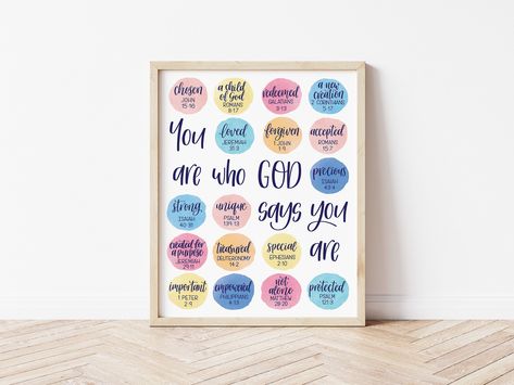 Christian Wall Art Printable Inspirational Bible Verses & Identity in Christ: You are who God says you are Aqua Pink Yellow Digital Artwork Watercolour Circles, Christian Wall Art Printable, Psalm 139 13, Aqua Rose, Motivational Bible Verses, Watercolor Circles, Psalm 121, Inspirational Printables, Psalm 139