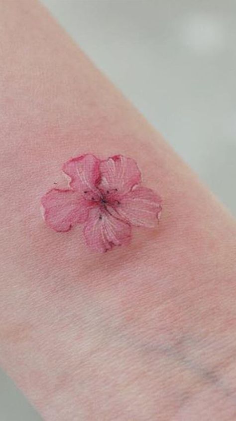 Delicate Flower Tattoo, Tiny Flower Tattoos, Hibiscus Tattoo, Pink Tattoo, Flower Wrist Tattoos, Watercolor Tattoo Flower, Small Flower Tattoos, Cherry Blossom Tattoo, Blossom Tattoo