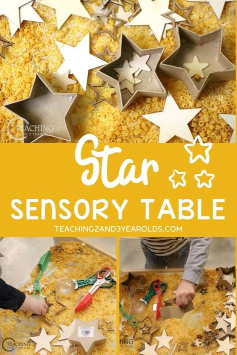 Add a star theme to your Christmas sensory play with this quick and easy idea! Toddlers and preschoolers will have fun with all the different textures while scooping, pouring, and sorting. A great way to work on those fine motor skills! #Christmas #stars #sensory #play #finemotor #rice #toddlers #preschool #holidays #space #age2 #age3 #teaching2and3yearolds Twinkle Twinkle Activities, Stars Eyfs Activities, Star Sensory, Christmas Activities For Two Year Olds, Sensory Christmas, Star Activities For Toddlers, Twinkle Twinkle Little Star Activities, Star Crafts For Toddlers, Space Eyfs Activities