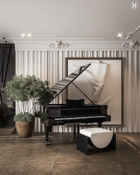 C L A S S Y. :: Behance Piano Room Modern, Piano Interior Design, Grand Piano Decor, Piano Nook, Piano In Living Room, Living Room With Piano, Piano Room Design, Grand Piano Living Room, Grand Piano Room