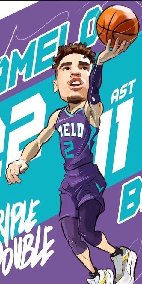 LaMelo Ball Wallpaper Explore more American, basketball player, Charlotte Hornets, LaMelo Ball, LaMelo LaFrance Ball wallpaper. https://www.whatspaper.com/lamelo-ball-wallpaper-20/ Lamelo Ball Cartoon, Nba Art Wallpaper, Lamelo Ball Wallpaper, Nba Cartoon, Lebron James Wallpapers, Nba Artwork, Basketball Drawings, Basketball Stuff, Ball Wallpaper