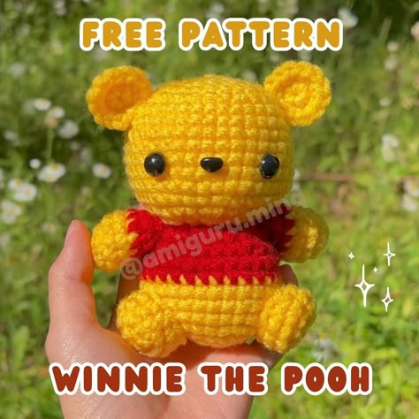 Winnie the Pooh FREE PATTERN 🫶🏻💛 ✨I forgot to write it but remember to stuff your head starting on R16! 🫶🏻 ✨ Please do not repost! And… | Instagram Pooh Crochet, Bear Patterns Free, Crochet Christmas Gifts, Easy Crochet Animals, Quick Crochet Patterns, Gift Crochet, Crochet Cow, Crochet Inspo, Quick Crochet