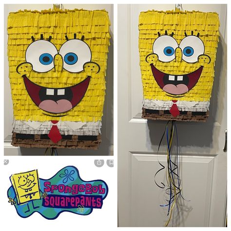 Mini Homemade Spongebob Squarepants piñata made with cardboard, paper mache, crepe paper, and Cricut machine. I bought an SVG file from Etsy for this piñata Diy Spongebob Pinata, Spongebob Pinata, Spongebob Birthday Party, Spongebob Birthday, Diy Pinata, Birthday Gifts For Boyfriend Diy, Boyfriend Diy, Birthday Gifts For Boyfriend, Spongebob Squarepants