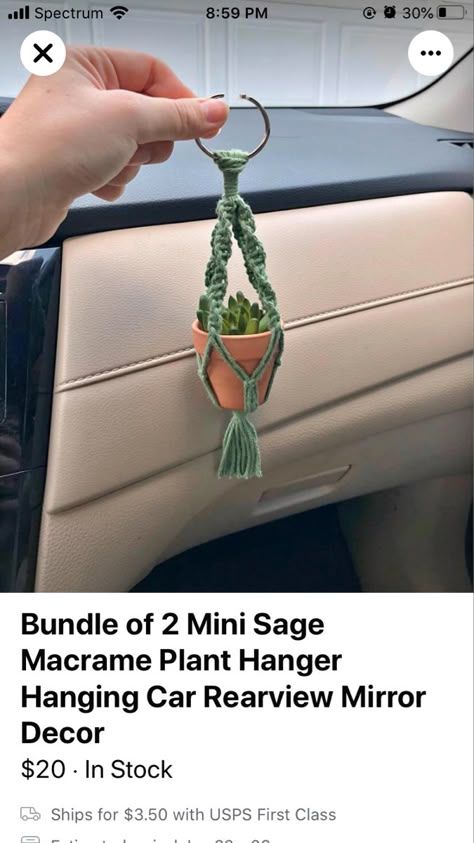 Macrame Rearview Mirror Hanger, Rings Patterns, Macrame Projects Ideas, Crochet Ring Patterns, Mini Macrame Plant Hanger, Simpul Makrame, Macrame Plant Hanger Patterns, Makramee Diy, Crochet Rings