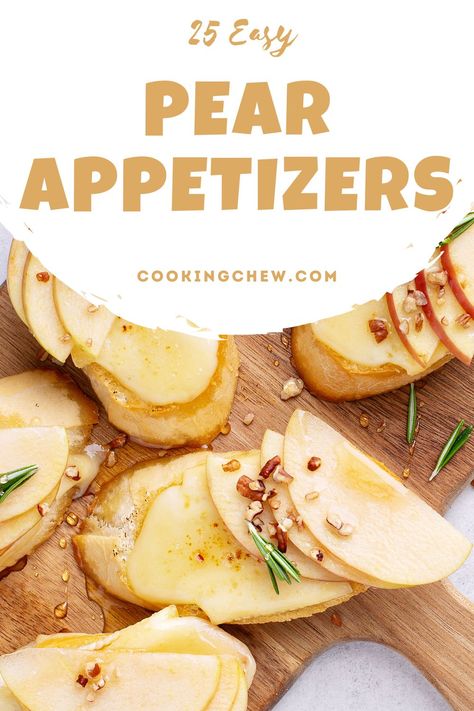 Appetizers With Pears, Pear Hors D’oeuvres, Pear Cheese Appetizer, Pear And Cheese Appetizer, Pears And Cheese, Pear Appetizers Holiday Parties, Pear Savory Recipe, Pear Appetizer Recipes, Pear Charcuterie