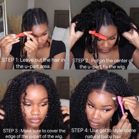 We just need 4 steps, that could install a u-part wig easily. U Part Wigs For Black Women, Curly U Part Wig With Leave Out, Natural U Part Wig, U Part Human Hair Wig, Diy U Part Wig How To Make, How To Ventilate A Wig, U Part, U Part Wig, 613 Blonde