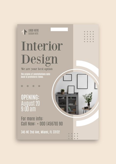 Geometric Professional Interior Designers Studio Flyer Basic Flyer Design, Interior Flyer Design, Simple Flyer Design, Interior Design Flyer, Free Flyer Design, Designers Studio, Professional Flyer Design, Carousel Design, Interior Design Template