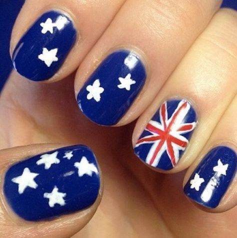 Australia Day nail art - I'm totally doing this next year! Union Jack Nails, Australia Day Celebrations, Cross Nail Art, Aus Day, Australian Photography, Happy Australia Day, Southern Cross, Australia Day, Creative Nails