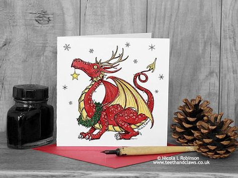 Dragon Christmas Cards Set of 6 Happy Christmas Cards Happy Christmas Cards, Christmas Dragons, Dragon Christmas Card, Christmas Card For Kids, Lee Holland Dragon Cards, Dinosaur Christmas Card, Christmas Dragon Cross Stitch, Welsh Christmas, Dragon Christmas