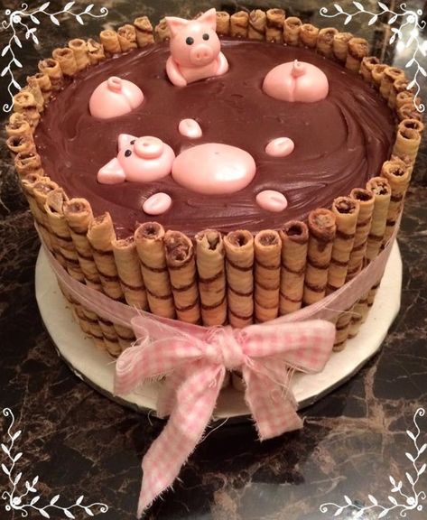 Pigs In Mud Cake, Piggy Cake, Spa Cake, Pig Cupcakes, Pig In Mud, Pig Birthday Cakes, Anime Cake, Pig Cake, Fondant Cake Toppers